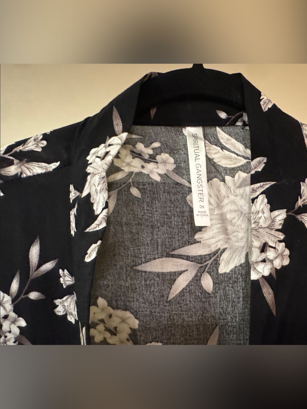 Spiritual Gangster Black and White Floral Kimono Robe - Picture 2 of 4